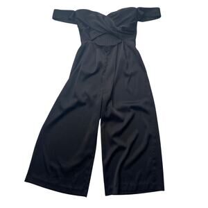 Free People Women's Black Satin Off Shoulder Peekaboo Jumpsuit Size 6
